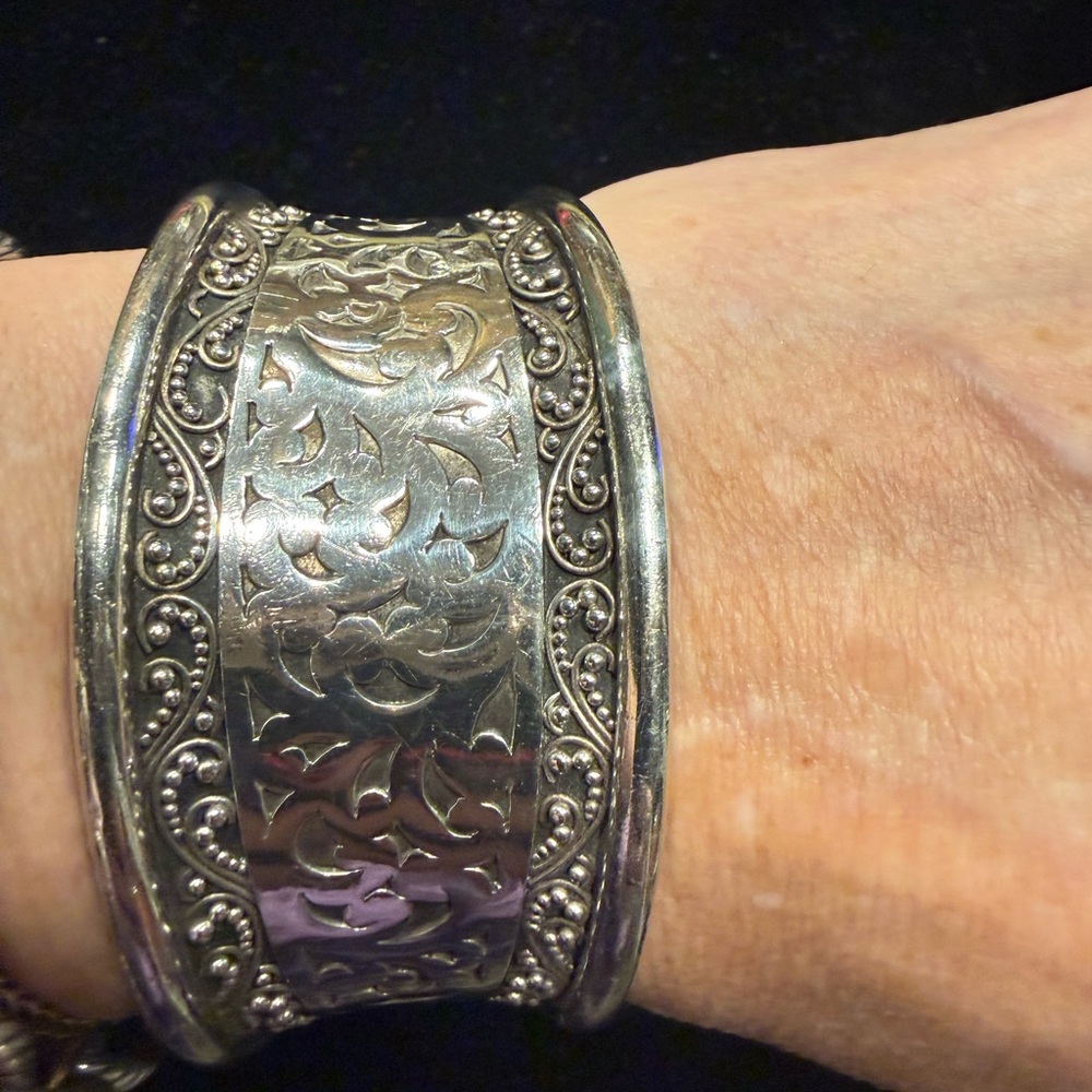Lois Hill Intricate Sterling Silver Retired Cuff Bracelet